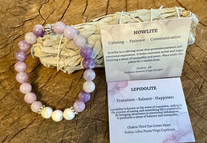 Fancy Beads - 8mm Lepidolite & Howlite Bracelet