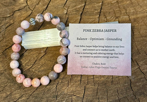 Fancy Beads - 8mm Pink Zebra Bracelet