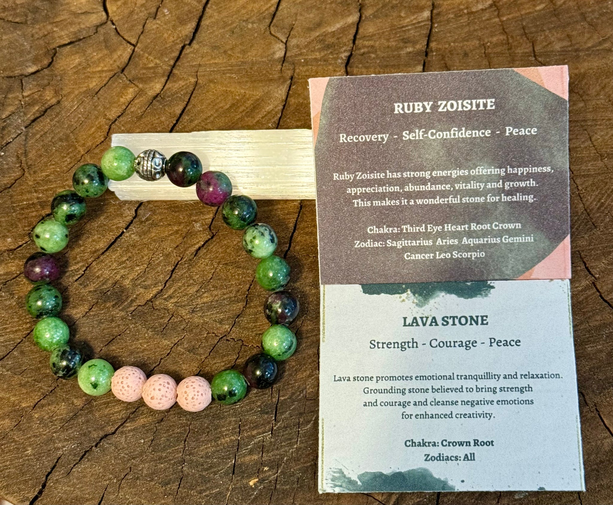 Fancy Beads - 8mm Ruby Zoisite & Lava Bracelet