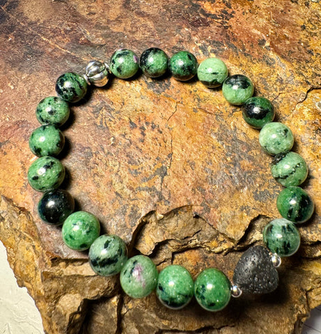 Fancy Beads - 8mm Ruby Zoisite & Heart Lava Bracelet