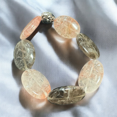 Fancy Beads - Strawberry Quartz & Smoky Quartz Oval Bracelet