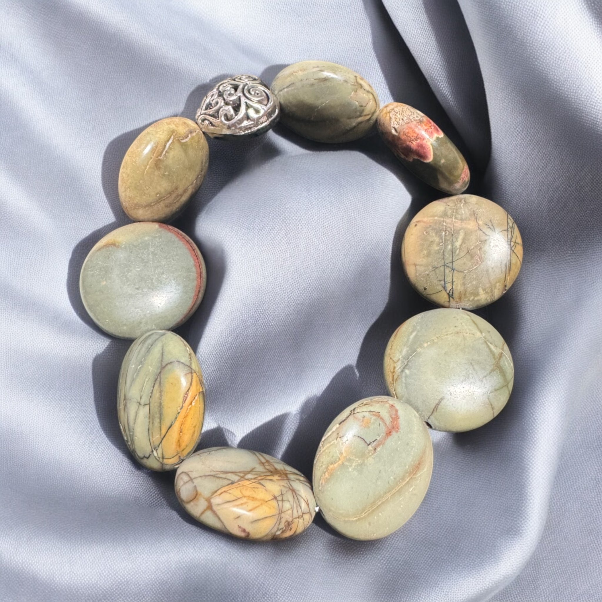 Fancy Beads - Red Creek Jasper Round Disk Bracelet