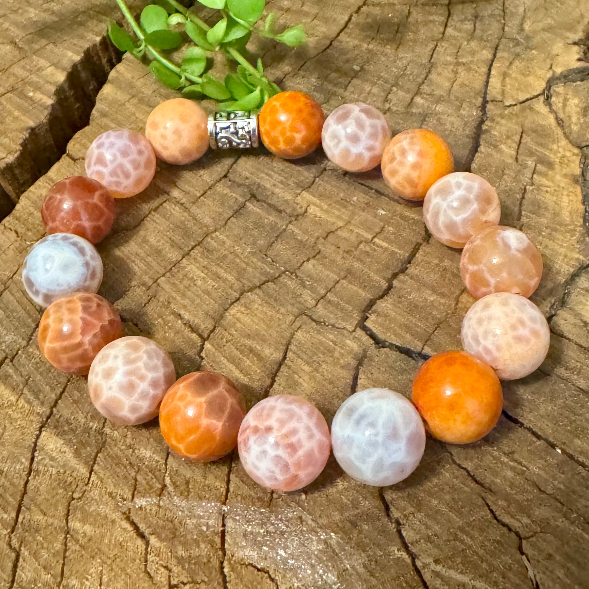 My Two Daughters Jewelry - 12mm Round Fire Agate Bracelet