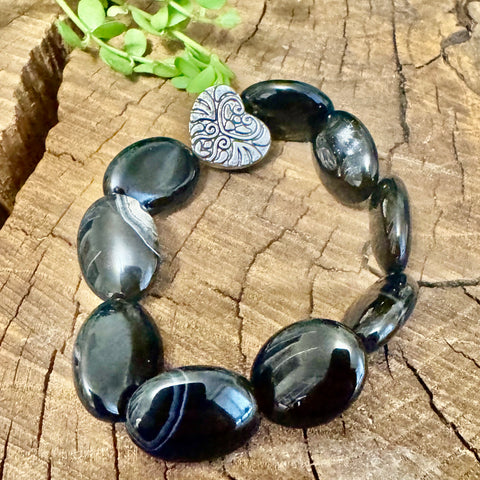 My Two Daughters Jewelry - Oval Black Banded Agate Bracelet