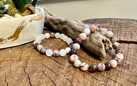 Fancy Beads - 8mm Plum Tourmaline & White Jade Bracelet/ Necklace