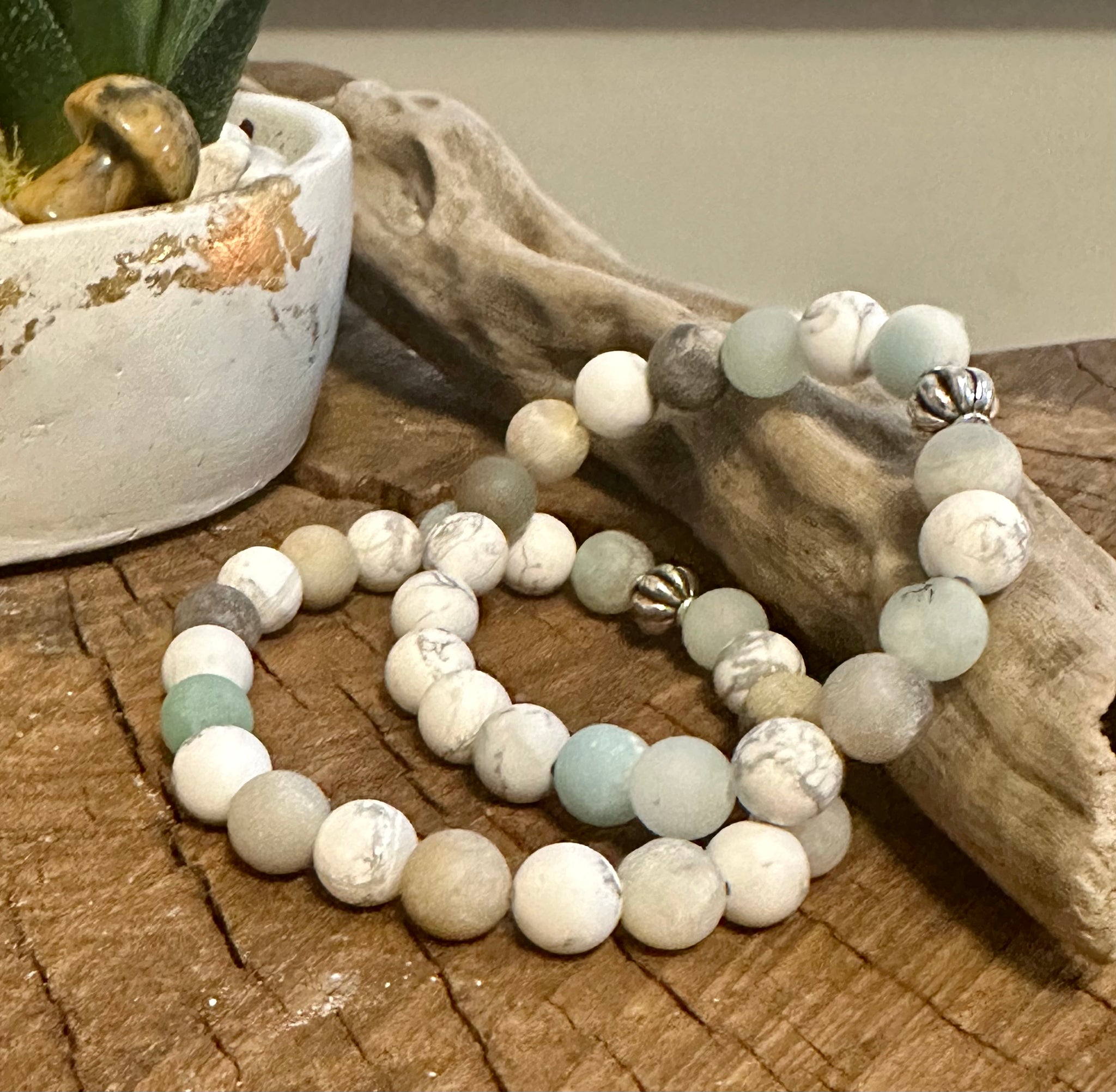 Fancy Beads - 8mm Matte Amazonite & Matte Howlite Bracelet