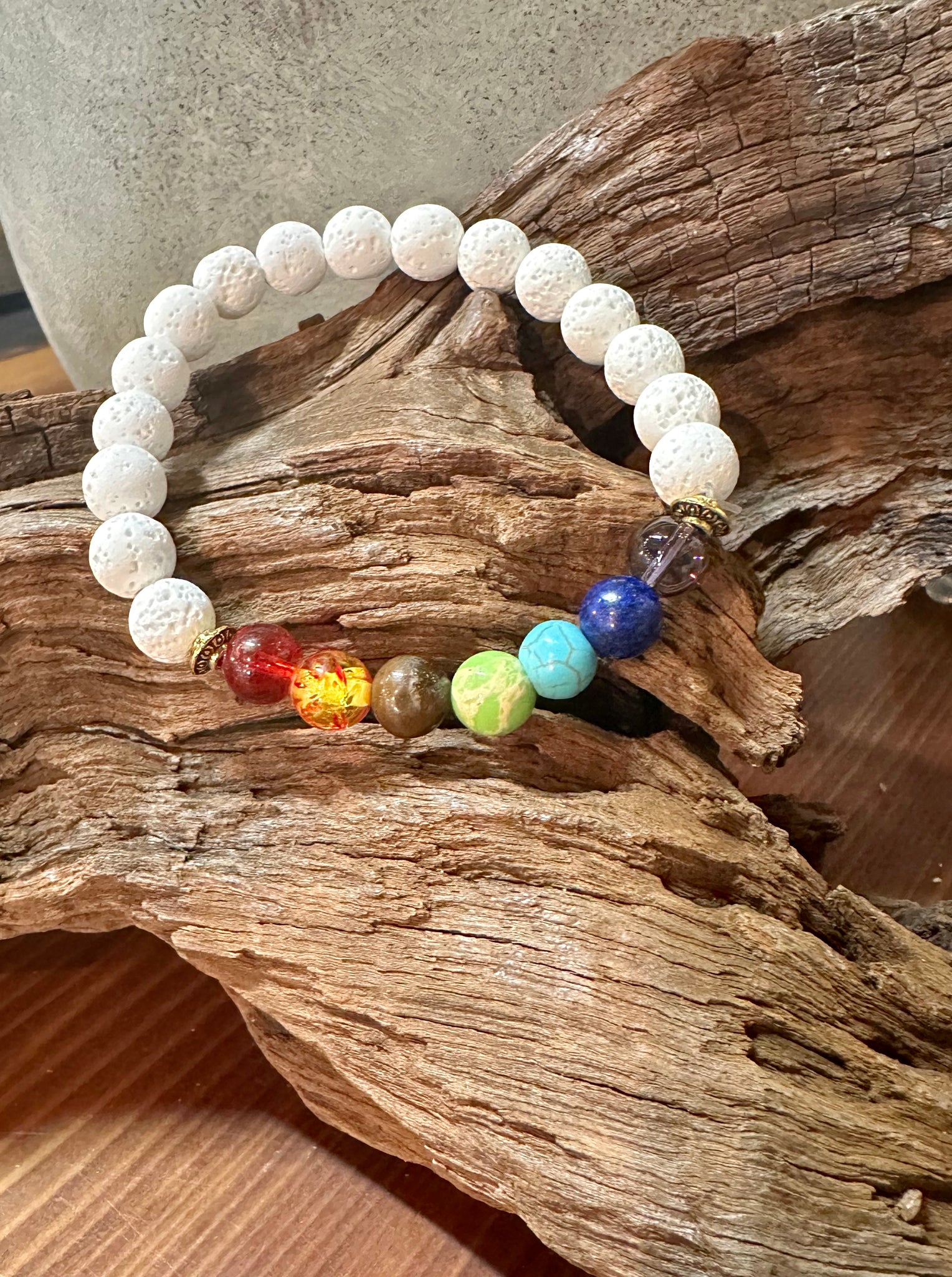 Fancy Beads - 8mm Chakra & Black or White Lava Essential Oil Bracelet