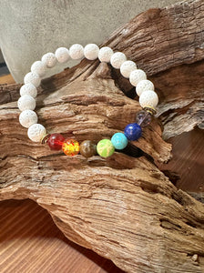 Fancy Beads - 8mm Chakra & Black or White Lava Essential Oil Bracelet