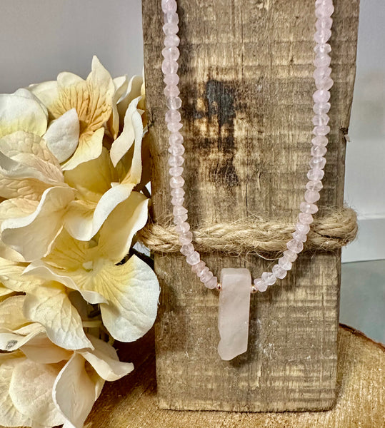 Fancy Beads - Rose Quartz Pendant Choker Necklace