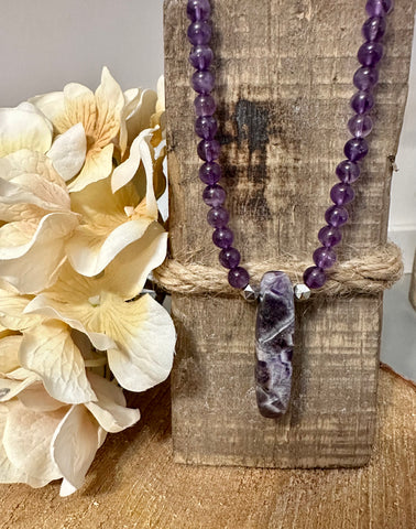 Fancy Beads - Chevron Amethyst Pendant Choker Necklace