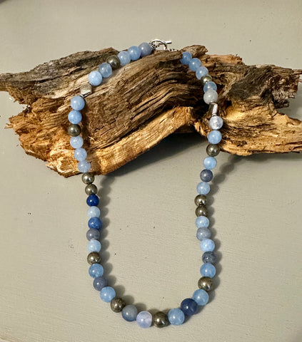 Fancy Beads - Blue Aventurine / Pyrite 8mm Necklace