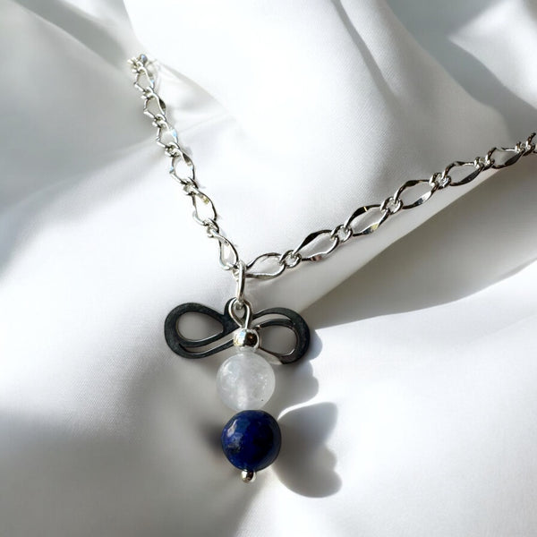 My Two Daughters Jewelry - Infinity Necklace with Sodalite and White Jade Beads