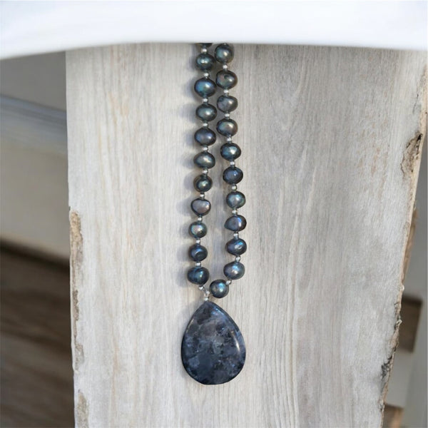 My Two Daughters Jewelry - Labradorite Pendant & Freshwater Pearl Necklace