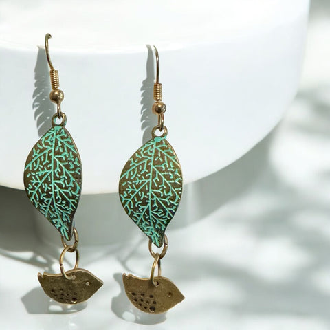 My Two Daughters Jewelry - Leaf and Bird Earrings
