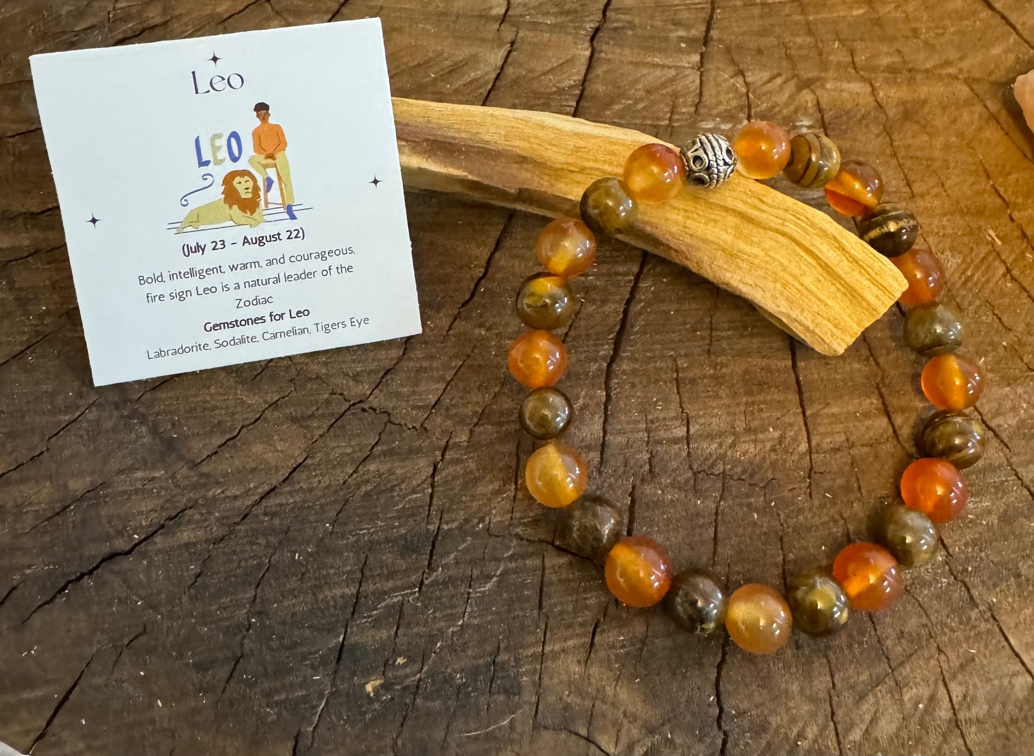 My Two Daughters Jewelry - Leo  Zodiac Bracelet Carnelian and Tigers Eye