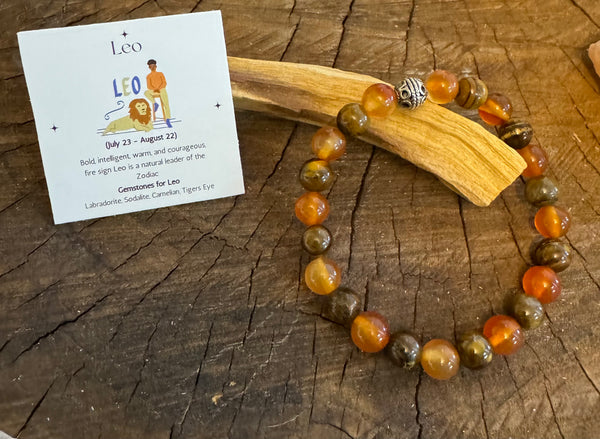 My Two Daughters Jewelry - Leo  Zodiac Bracelet Carnelian and Tigers Eye