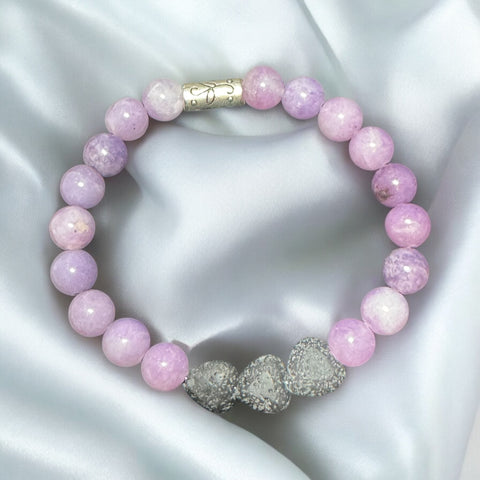 My Two Daughters Jewelry - Lepidolite Bracelet with Heart Lava Stone