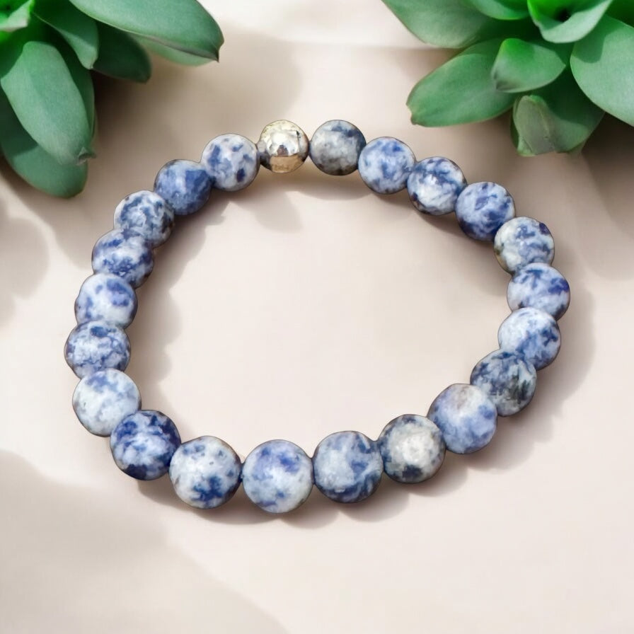 My Two Daughters Jewelry - Matte Blue Spot Jasper 8mm Beaded Bracelet