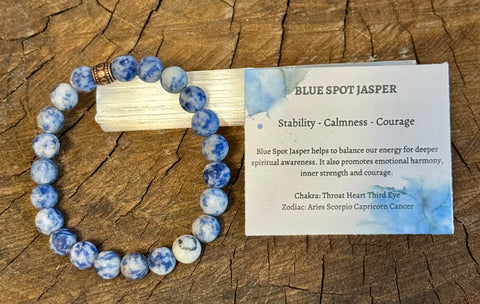 My Two Daughters Jewelry - Matte Blue Spot Jasper Bracelet on Selenite Stick with Information Card