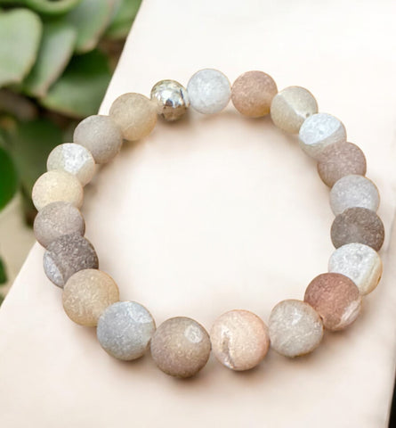 My Two Daughters Jewelry - Matte Druzy Agate 8mm Beaded Bracelet