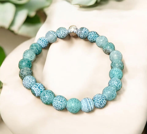 My Two Daughters Jewelry - Matte Green Crackle Agate Bracelet 8mm Beads