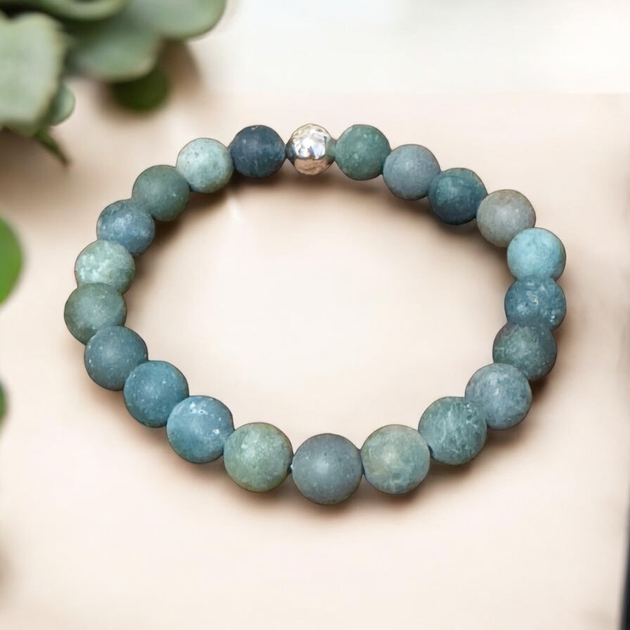 My Two Daughters Jewelry - Matte Green Moss Agate Bracelet 8mm Beads