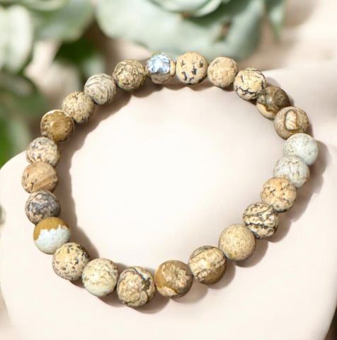My Two Daughters Jewelry - Matte Picture Jasper 8mm Beaded Bracelet
