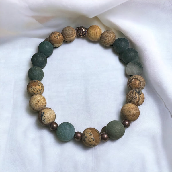 My Two Daughters Jewelry - Matte Picture Jasper and Matte Green Agate Bracelet