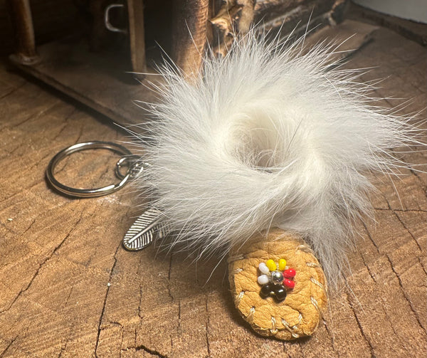 My Two Daughters Jewelry - Mini Moccasin Key chain made with Deer Hide and Rabbit Fur