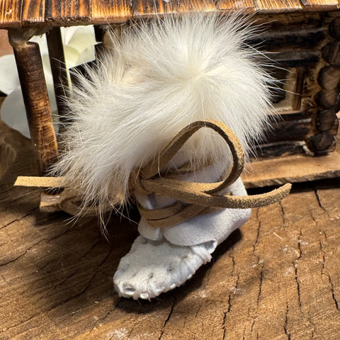 My Two Daughters Jewelry - Mini Mukluk Keychains / Ornaments – Handmade from Deer Hide White