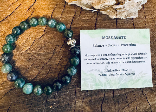 My Two Daughters Jewelry - Moss Agate 8mm Beaded Bracelet 