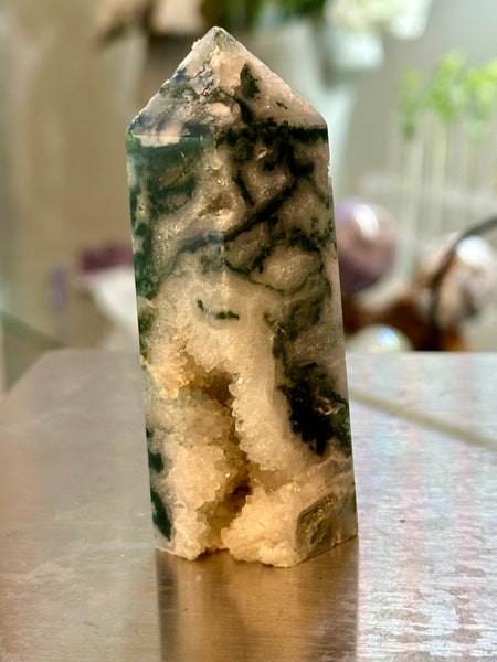 Kelowna Crystal Cave - Moss agate druzy Tower