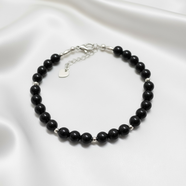 My Two Daughters Jewelry - Obsidian Anklet with Silver Spacers Adjustable