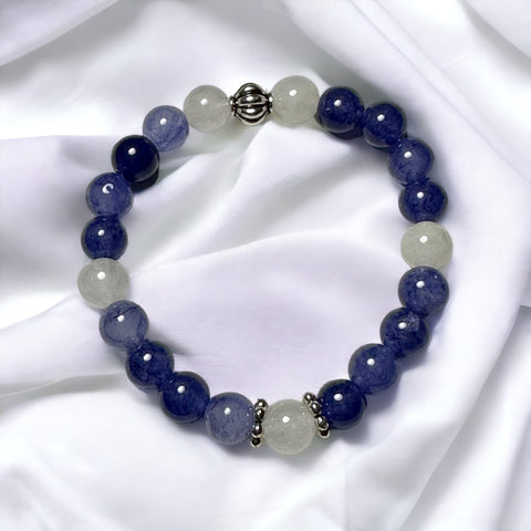 Fancy Beads - 8 mm Violet Jade & White Jade Bracelet