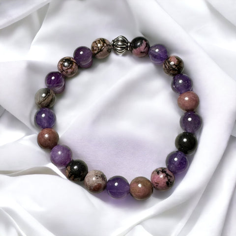 Fancy Beads - 8 mm Rhodonite & Amethyst Bracelet