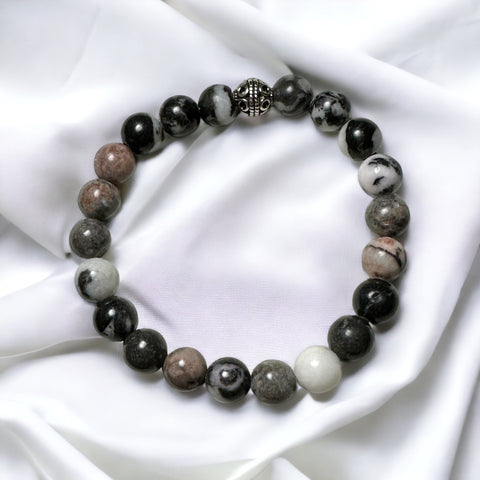 Fancy Beads - 8 mm Pink Zebra Jasper & Black Zebra Jasper Bracelet