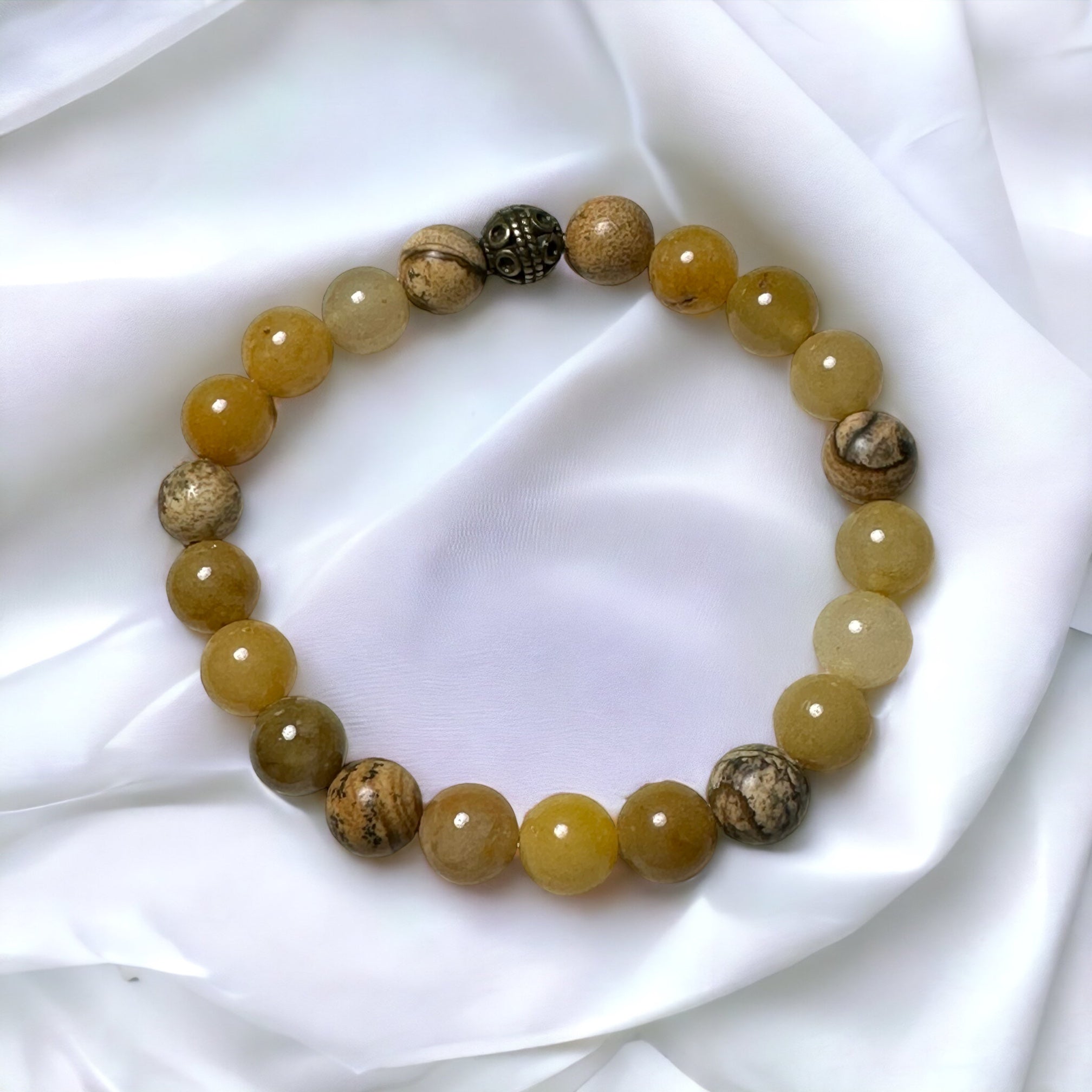 Fancy Beads - 8 mm Yellow Aventurine & Picture Jasper Bracelet