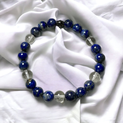 Fancy Beads - 8mm Lapis & Clear Quartz Bracelet