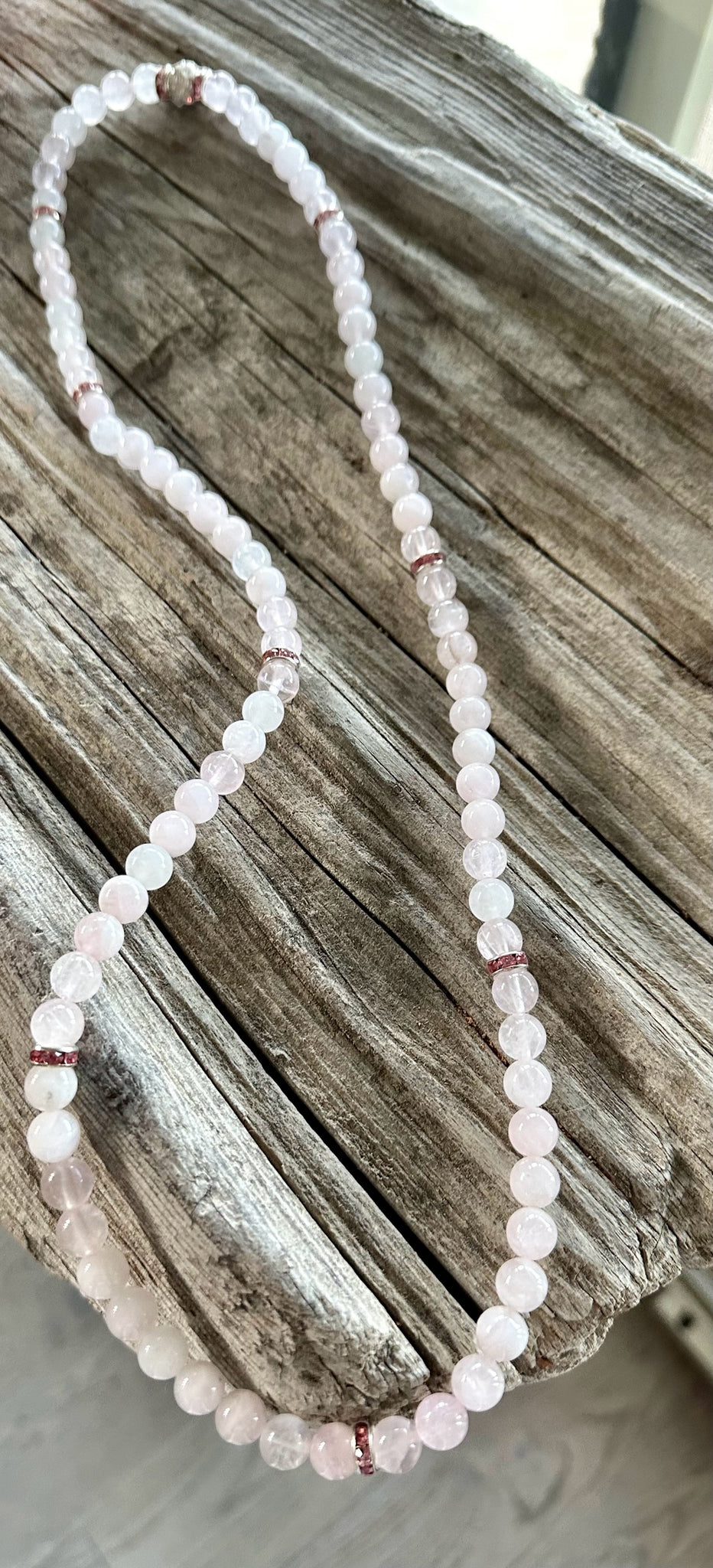 Fancy Beads - Madagascar Rose Quartz/ Rose Quartz /Selenite Necklace