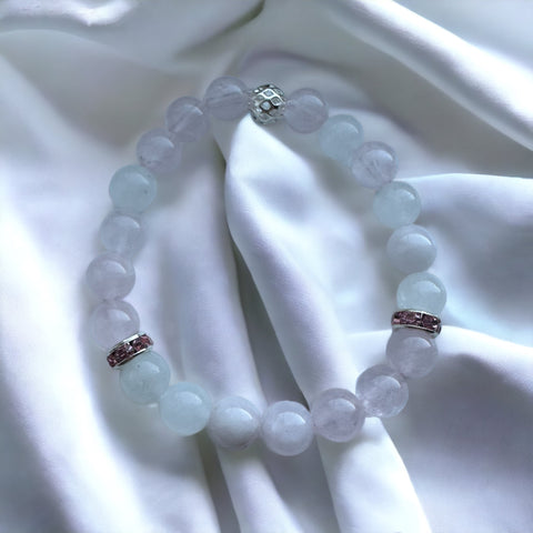 Fancy Beads - 8mm Madagascar Rose Quartz/ Rose Quartz/ Selenite Bracelet