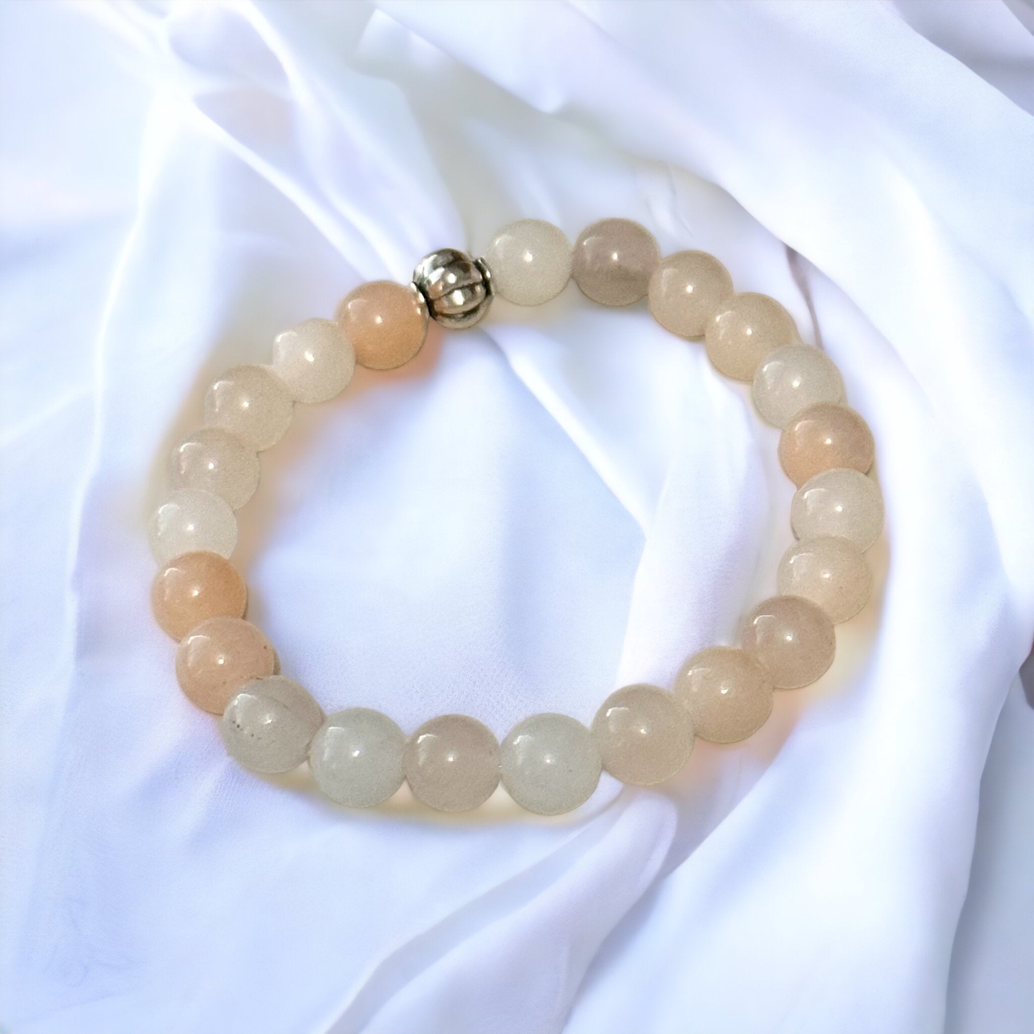 Fancy Beads - 8mm Pink White Jade Bracelet