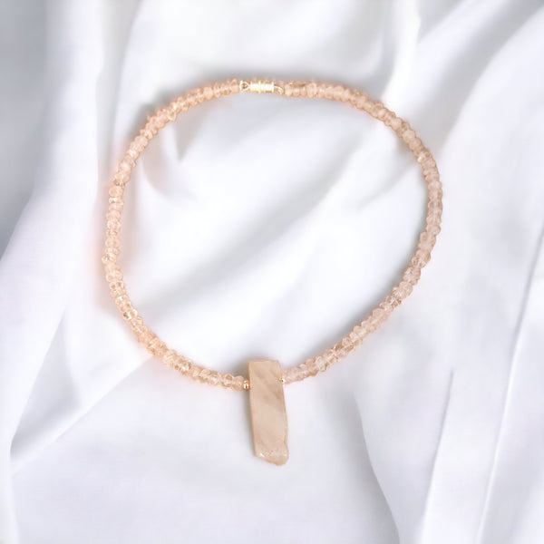 Fancy Beads - Rose Quartz Pendant Choker Necklace