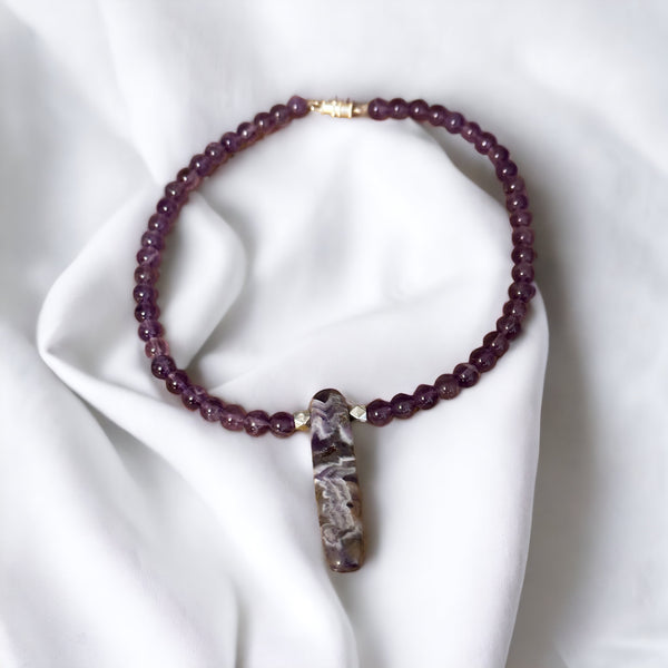 Fancy Beads - Chevron Amethyst Pendant Choker Necklace