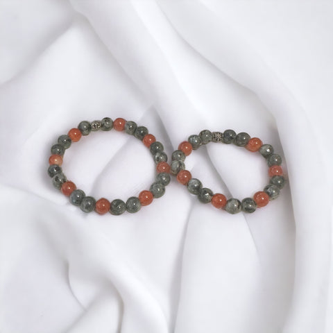 Fancy Beads - 8mm Carnelian & Larvikite Bracelet