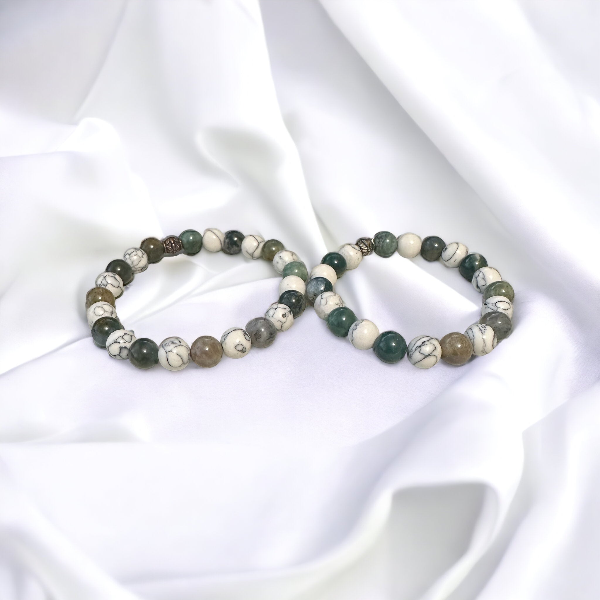 Fancy Beads - 8mm Howlite & Indian Agate Bracelet