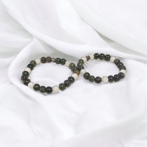 Fancy Beads - 8mm Dragons Blood & White Jade Bracelet