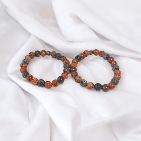 Fancy Beads - 8mm Orange Kiwi Jasper & Larvikite