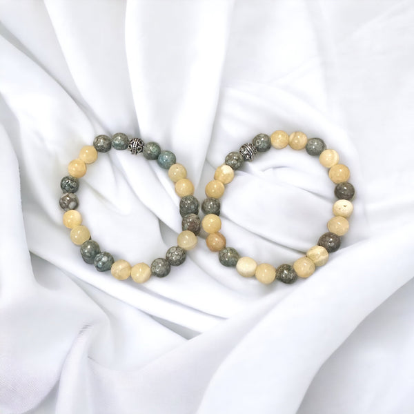 Fancy Beads - 8mm Topaz and Maifanite Stone Bracelet