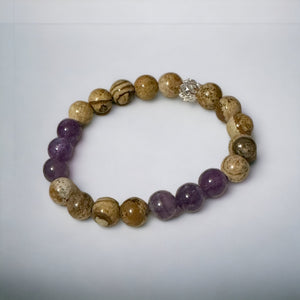 Fancy Beads - 8mm Picture Jasper & Amethyst Bracelet