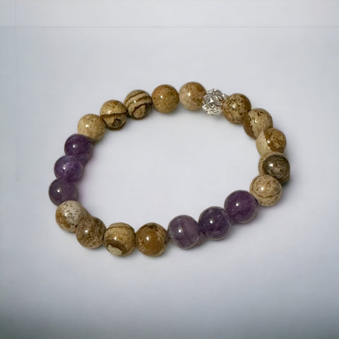 Fancy Beads - 8mm Picture Jasper & Amethyst Bracelet